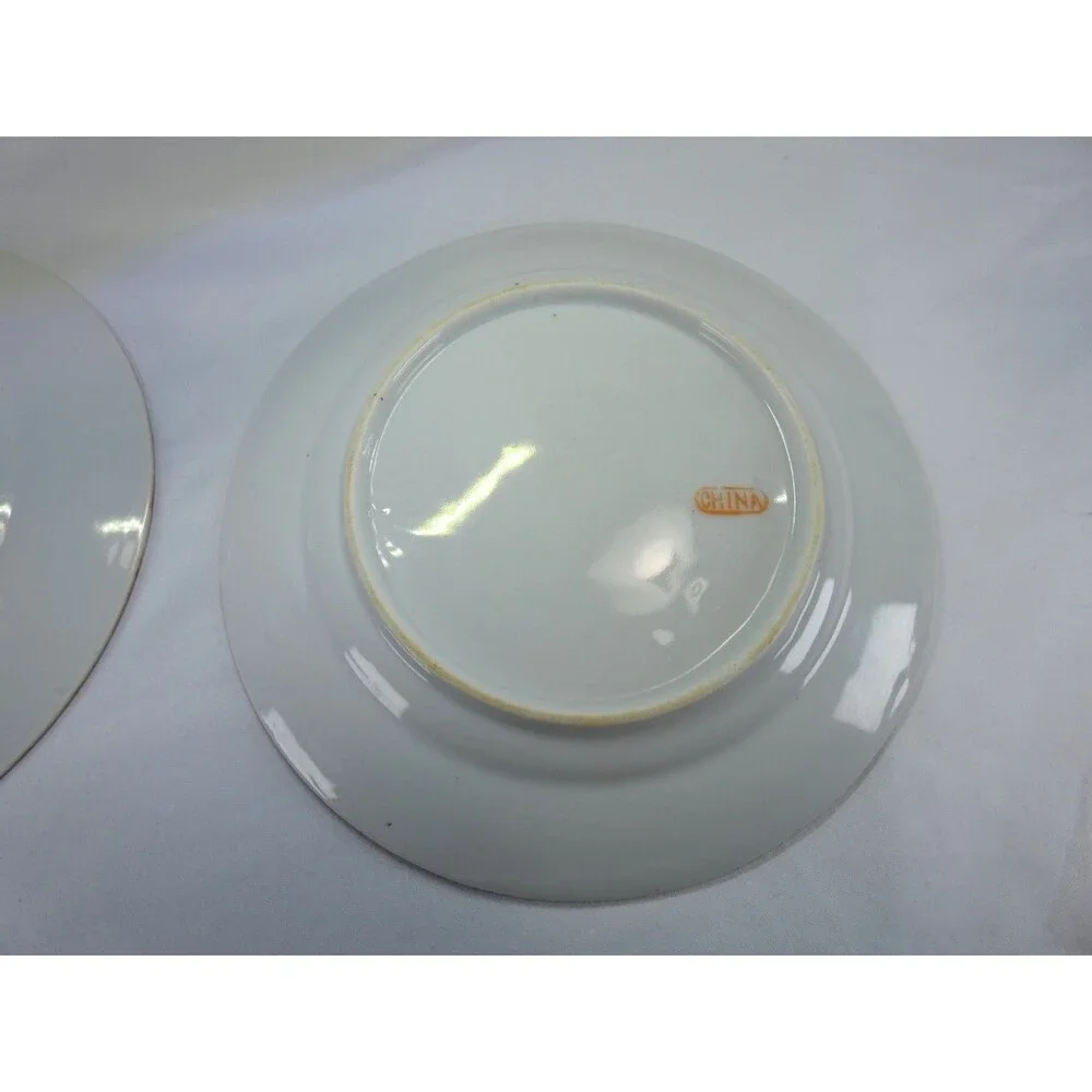 Pair of Antique Canton Famille Rose Porcelain Plates Hand‑Painted Excellent
